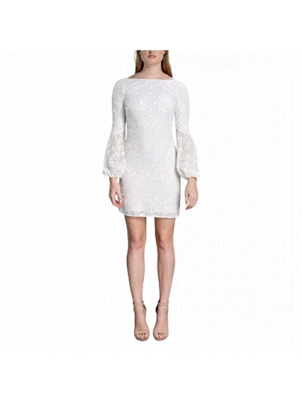 NWT Dress the Population Evelyn Textured Floral Shift White Dress